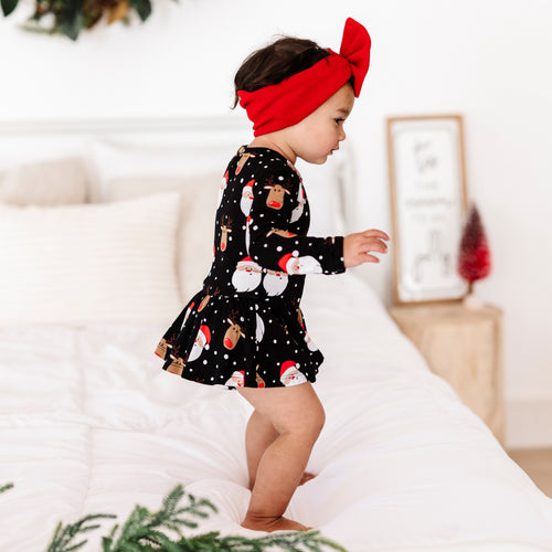 Baby Kids Bamboo Pajamas — Snow Ho Ho Ruffle Dress — Image 16