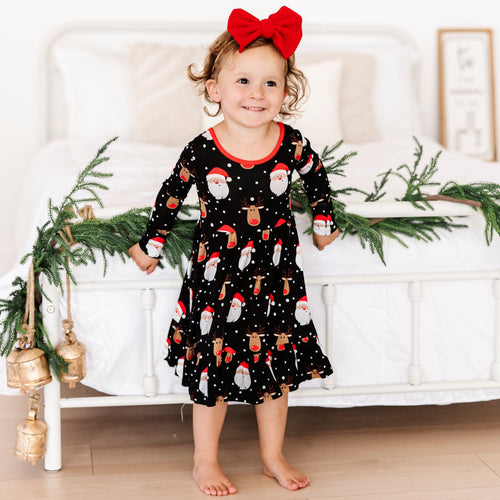 Baby Kids Bamboo Pajamas — Snow Ho Ho Girls Dress and Shorts Set — Image 4