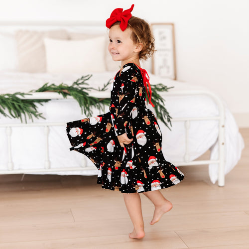 Baby Kids Bamboo Pajamas — Snow Ho Ho Girls Dress and Shorts Set — Image 10