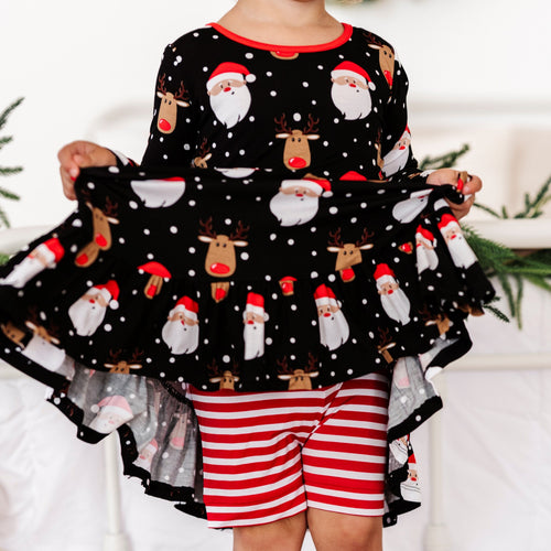 Baby Kids Bamboo Pajamas — Snow Ho Ho Girls Dress and Shorts Set — Image 11