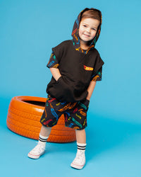 Baby Kids Bamboo Pajamas — Hot Wheels™ Prism Drift Hooded T-Shirt + Shorts Set — Image 1