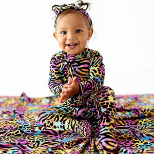 Baby Kids Bamboo Pajamas — Party Animal Ruffle Footie — Image 1