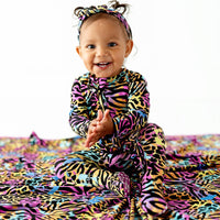 Baby Kids Bamboo Pajamas — Party Animal Ruffle Footie — Image 1