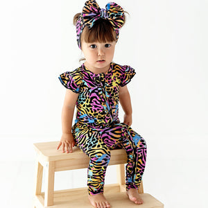 Baby Kids Bamboo Pajamas — Party Animal Ruffle Romper — Image 1