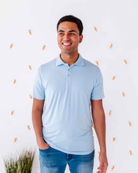 Baby Kids Bamboo Pajamas — Cottontail Blue Men's Polo — Image 1
