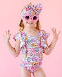 Baby Kids Bamboo Pajamas — Could've Pooled Me Ruffle Sleeve Girls One Piece Swimsuit — Image 1