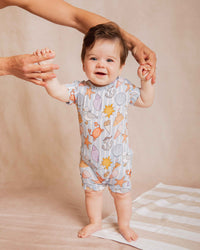 Baby Kids Bamboo Pajamas — Crabby & Cute Shortie Romper — Image 1