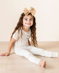 Baby Kids Bamboo Pajamas — Cream Puff Short Sleeve Two-Piece Button Set — Image 1