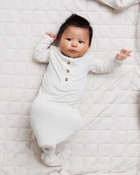 Baby Kids Bamboo Pajamas — Cream Puff Knotted Gown with Buttons — Image 1