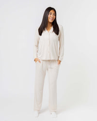 Baby Kids Bamboo Pajamas — Cream Puff Women's Long Sleeve Collar Shirt & Pants Pajama Set — Image 1