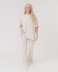 Baby Kids Bamboo Pajamas — Cream Puff Women's Oversized T-Shirt & Flare Leggings Set — Image 1