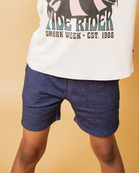 Baby Kids Bamboo Pajamas — Dark Denim Pull-On Shorts — Image 1