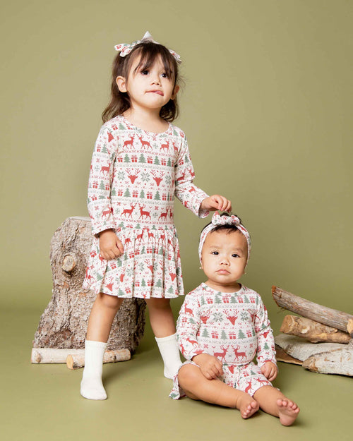 Baby Kids Bamboo Pajamas — Deer to Dream Long Sleeve Ruffle Dress — Image 9