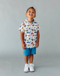 Baby Kids Bamboo Pajamas — Dinomite Hooded Shirt + Short Set — Image 1