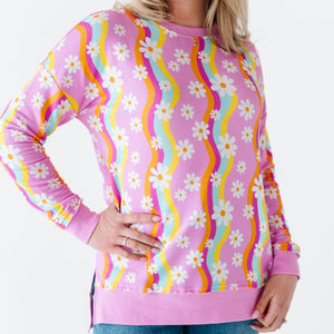 Baby Kids Bamboo Pajamas — Disco Daysies Women's Crew Neck Sweatshirt — Image 1