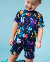 Baby Kids Bamboo Pajamas — Dragon My Heart Short Sleeve Pajama Shorts Set — Image 1
