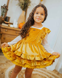 Baby Kids Bamboo Pajamas — Gold Velvet Tiered Dress & Shorts Set — Image 1