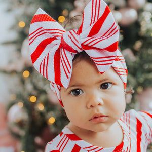 Baby Kids Bamboo Pajamas — Candy Cane Biggie Bow — Image 1