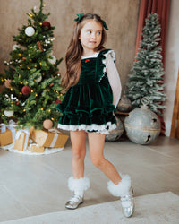 Baby Kids Bamboo Pajamas — Emerald Velvet Tiered Dress — Image 1