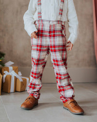 Baby Kids Bamboo Pajamas — Plaid Suspender Pants — Image 1