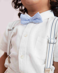 Baby Kids Bamboo Pajamas — Blue Seersucker Bow Tie — Image 1