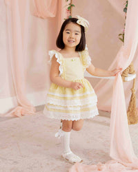 Baby Kids Bamboo Pajamas — Yellow Seersucker Tiered Ruffle Dress — Image 1