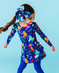 Baby Kids Bamboo Pajamas — Drop It Like It's Haunt Girls Top & Tights Set — Image 1
