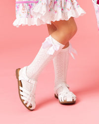 Baby Kids Bamboo Pajamas — White Bamboo Pointelle Bow Socks — Image 1