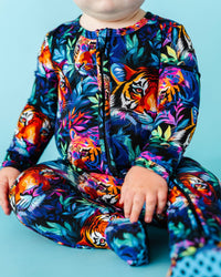 Baby Kids Bamboo Pajamas — Easy Tiger Footie — Image 1
