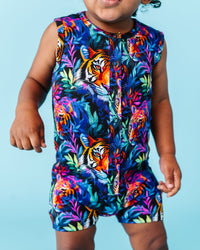 Baby Kids Bamboo Pajamas — Easy Tiger Sleeveless Shortie Romper — Image 1