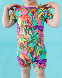 Baby Kids Bamboo Pajamas — Extra-roar-dinary Shortie Romper — Image 1