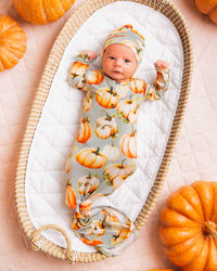 Baby Kids Bamboo Pajamas — Fall Era Knotted Gown & Beanie Set — Image 1