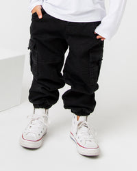 Baby Kids Bamboo Pajamas — Black Cargo Pants — Image 1