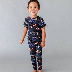 Baby Kids Bamboo Pajamas — Fast Track Short Sleeve Two-Piece Pajama Set — Image 1