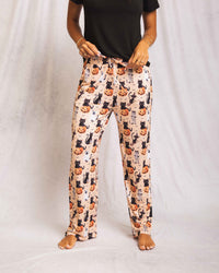 Baby Kids Bamboo Pajamas — Feline Spooky Women's Wide Leg Pants — Image 1