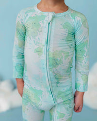 Baby Kids Bamboo Pajamas — For What It's Earth Convertible Romper - Green — Image 1