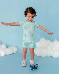 Baby Kids Bamboo Pajamas — For What It's Earth Shortie Romper - Green — Image 1