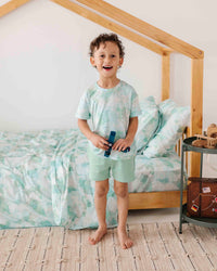 Baby Kids Bamboo Pajamas — For What It's Earth T-Shirt & Shorts Set - Green — Image 1