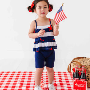 Baby Kids Bamboo Pajamas — Freedom Stripe Sleeveless Top and Biker Shorts Set — Image 1