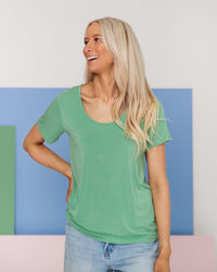 Baby Kids Bamboo Pajamas — Turf Green Women's Short Sleeve T-Shirt — Image 1