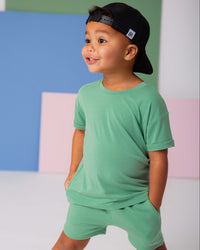 Baby Kids Bamboo Pajamas — Turf Green T-Shirt — Image 1