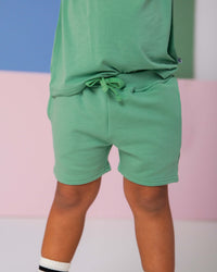 Baby Kids Bamboo Pajamas — Turf Green Pull-On Shorts — Image 1