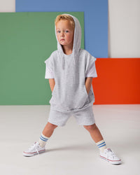 Baby Kids Bamboo Pajamas — Heather Grey Hooded T-Shirt & Shorts Set — Image 1