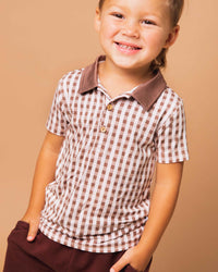 Baby Kids Bamboo Pajamas — Gingham Style Boy's Polo — Image 1