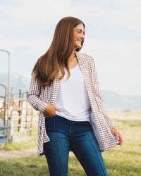 Baby Kids Bamboo Pajamas — Gingham Style Women's Open Front Long Sleeve Cardigan — Image 1
