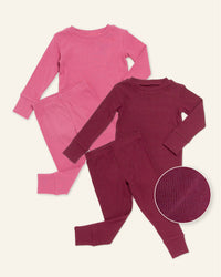 Baby Kids Bamboo Pajamas — Plum Pickin’ + Berry Cozy Ribbed Long Sleeve Pajama Sets Bundle — Image 1