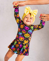 Baby Kids Bamboo Pajamas — Glow Hard or Glow Home Long Sleeve Ruffle Dress — Image 1