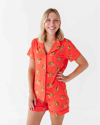 Baby Kids Bamboo Pajamas — Go Get 'Em Tiger Women's Collar Shirt & Shorts Set — Image 1