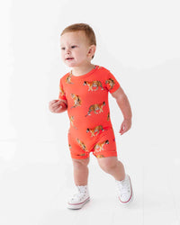Baby Kids Bamboo Pajamas — Go Get 'Em Tiger Shortie Romper — Image 1