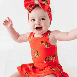 Baby Kids Bamboo Pajamas — Go Get 'Em Tiger Racer Back Ruffle Dress — Image 1